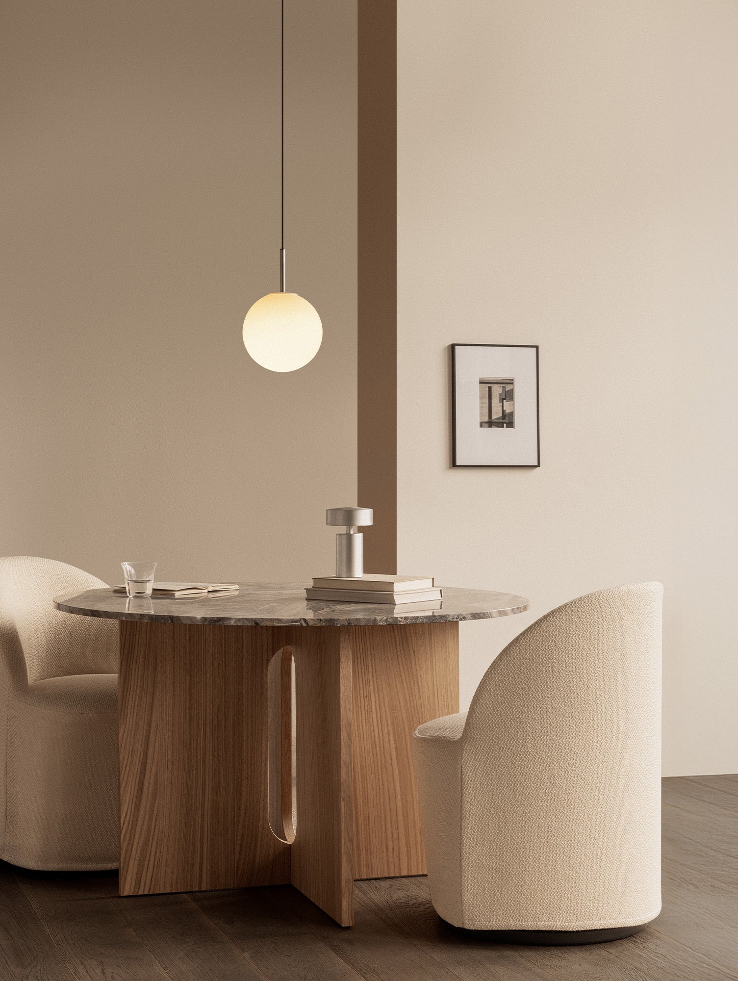 Androgyne Dining Table (Marble Edition) by Menu - Kunis Breccia Stone Top / Natural Oak Veneer Base