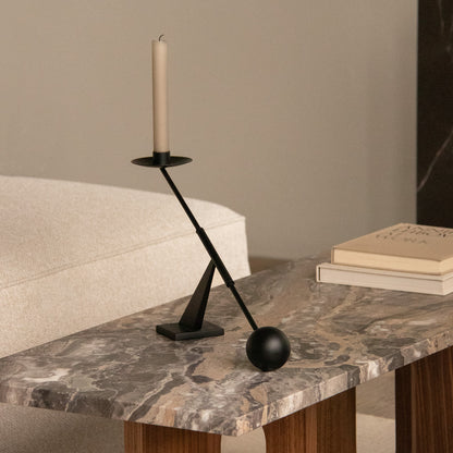 Androgyne Lounge Table by  Audo Copenhagen - Grey Galaxy Marble Top / Walnut Veneer Base