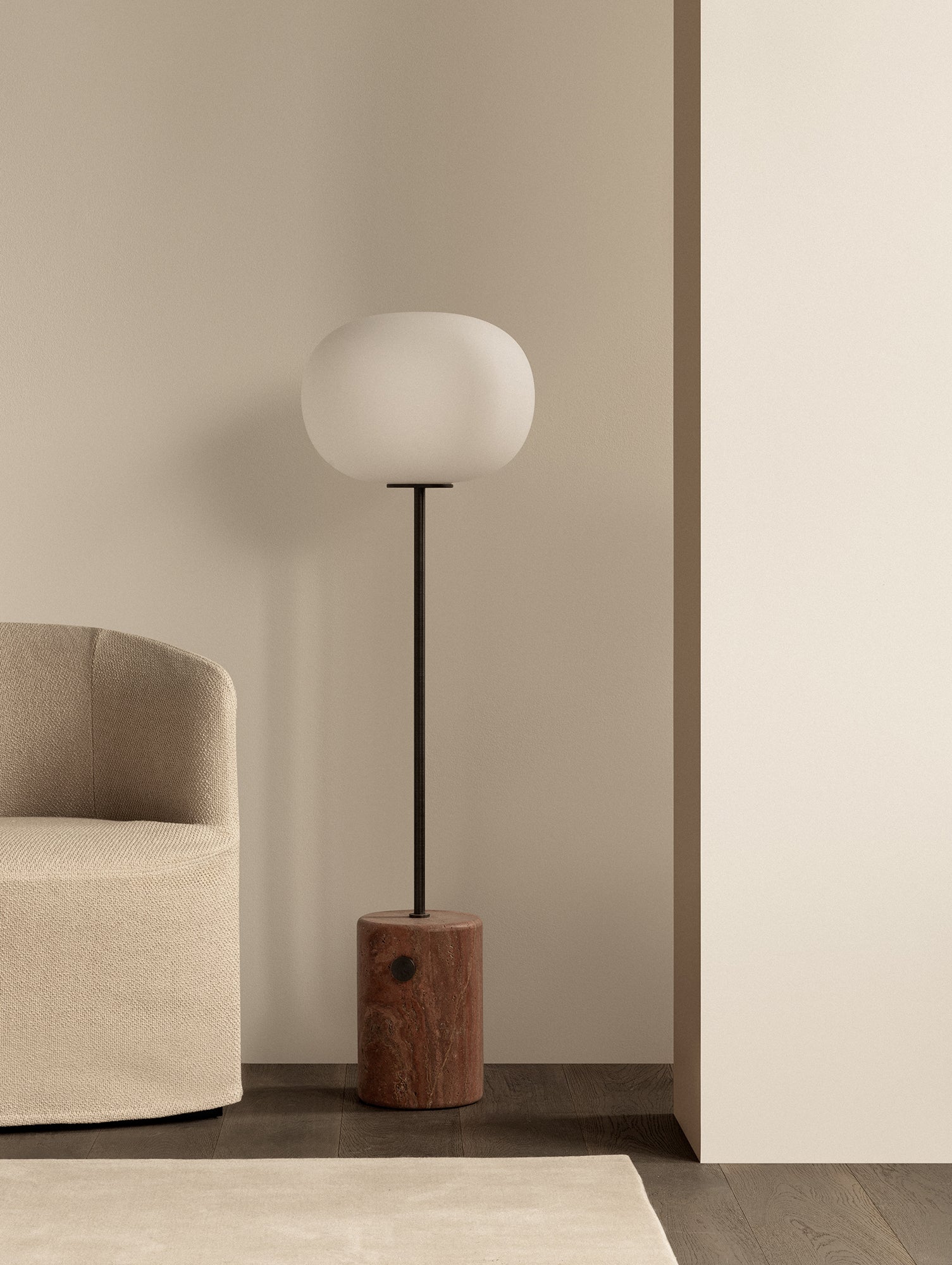 JWDA Floor Lamp by Audo Copenhagen - Red Travertine Base / Bronzed Brass Stem