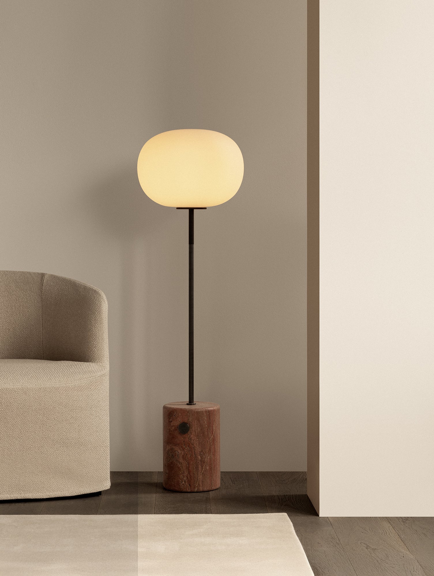 JWDA Floor Lamp by Audo Copenhagen - Red Travertine Base / Bronzed Brass Stem