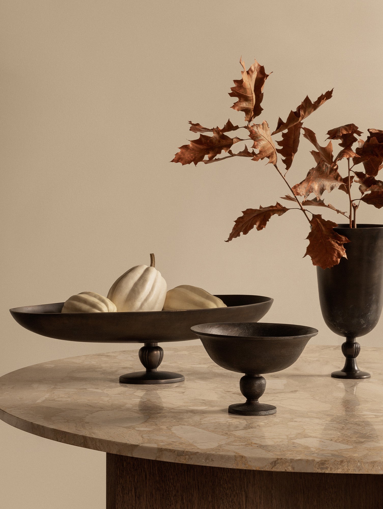 Androgyne Dining Table (Marble Edition) by Menu - Kunis Breccia Stone Top / Dark Oak Veneer Base