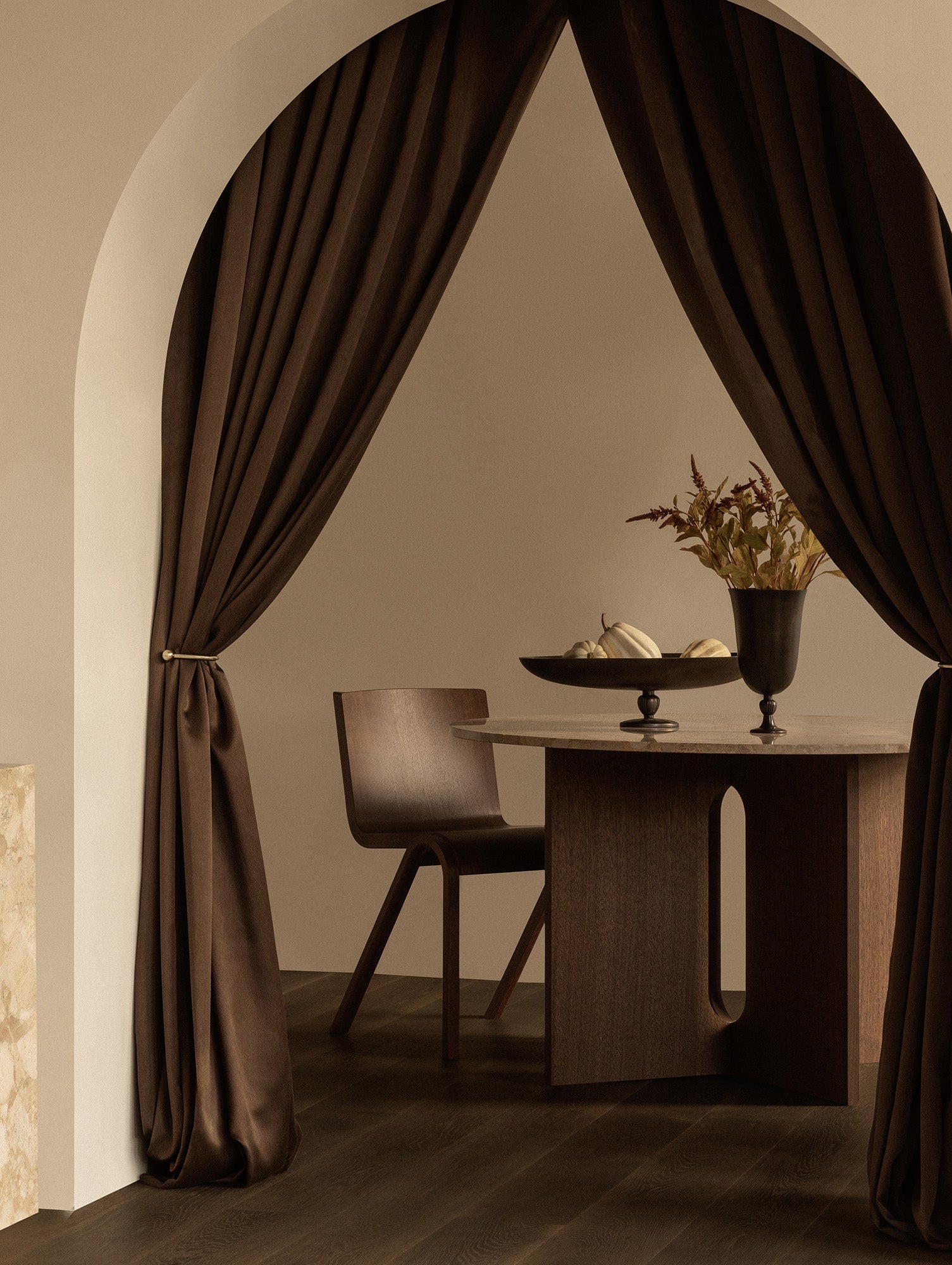 Androgyne Dining Table (Marble Edition) by Menu - Kunis Breccia Stone Top / Dark Oak Veneer Base