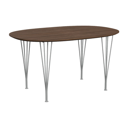 Superellipse Dining Table by Fritz Hansen - B611 / Lacquered Walnut Veneer Tabletop / Nine Grey Steel Base