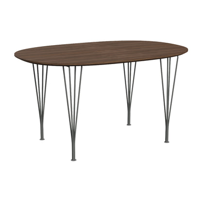 Superellipse Dining Table by Fritz Hansen - B611 / Lacquered Walnut Veneer Tabletop / Silver Grey Steel Base