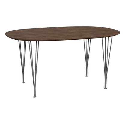 Superellipse Dining Table by Fritz Hansen - B612 / Lacquered Walnut Veneer Tabletop / Silver Grey Steel Base