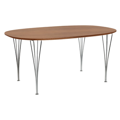 Superellipse Dining Table by Fritz Hansen - B613 / Lacquered Walnut Veneer Tabletop / Chromed Steel Base