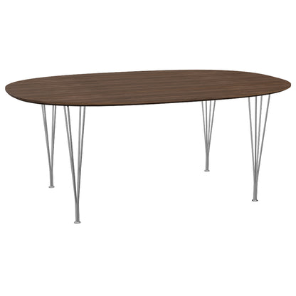 Superellipse Dining Table by Fritz Hansen - B613 / Lacquered Walnut Veneer Tabletop / Chromed Steel Base