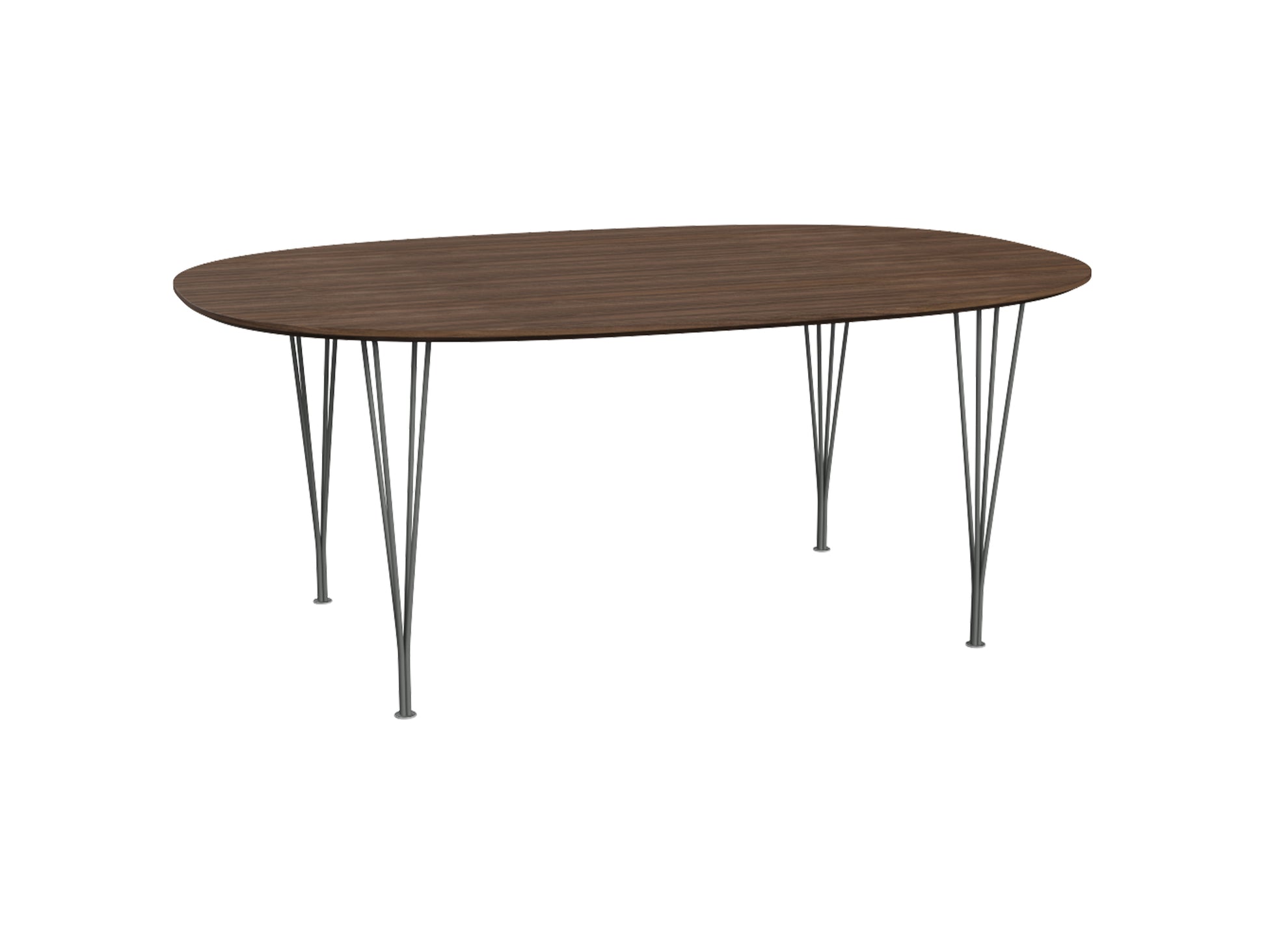 Superellipse Dining Table by Fritz Hansen - B613 / Lacquered Walnut Veneer Tabletop / Silver Grey Steel Base