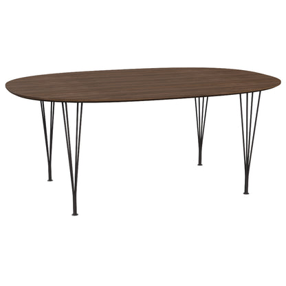 Superellipse Dining Table by Fritz Hansen - B613 / Lacquered Walnut Veneer Tabletop / Warm Graphite Steel Base