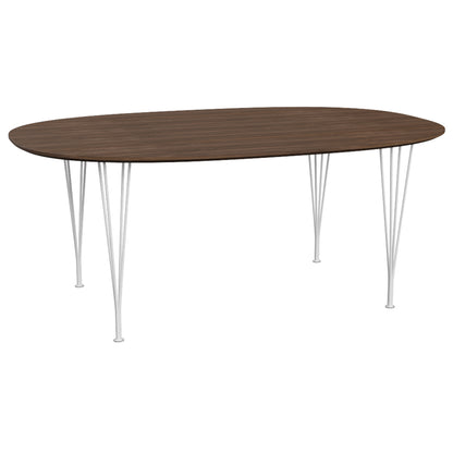 Superellipse Dining Table by Fritz Hansen - B613 / Lacquered Walnut Veneer Tabletop / White Steel Base