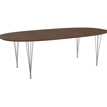 Superellipse Dining Table by Fritz Hansen - B614 / Lacquered Walnut Veneer Tabletop / Chromed Steel Base