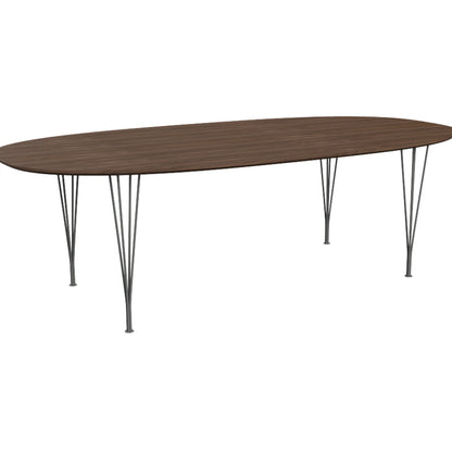 Superellipse Dining Table by Fritz Hansen - B614 / Lacquered Walnut Veneer Tabletop / Silver Grey Steel Base