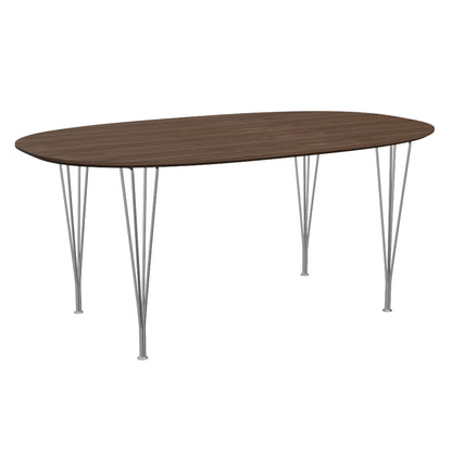 Superellipse Dining Table by Fritz Hansen - B616 / Lacquered Walnut Veneer Tabletop / Chromed Steel Base