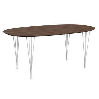 Superellipse Dining Table by Fritz Hansen - B616 / Lacquered Walnut Veneer Tabletop / White Steel Base