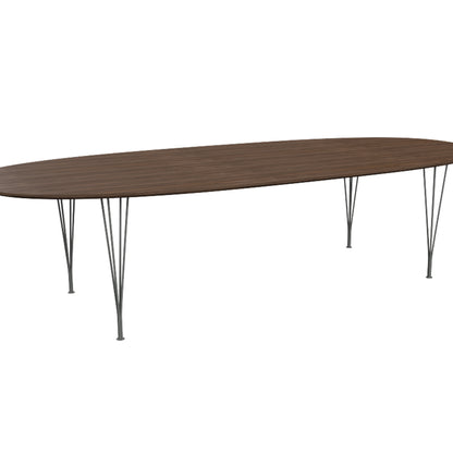 Superellipse Dining Table by Fritz Hansen - B617 / Lacquered Walnut Veneer Tabletop / Silver Grey Steel Base