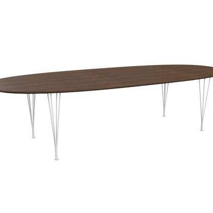 Superellipse Dining Table by Fritz Hansen - B617 / Lacquered Walnut Veneer Tabletop / White Steel Base