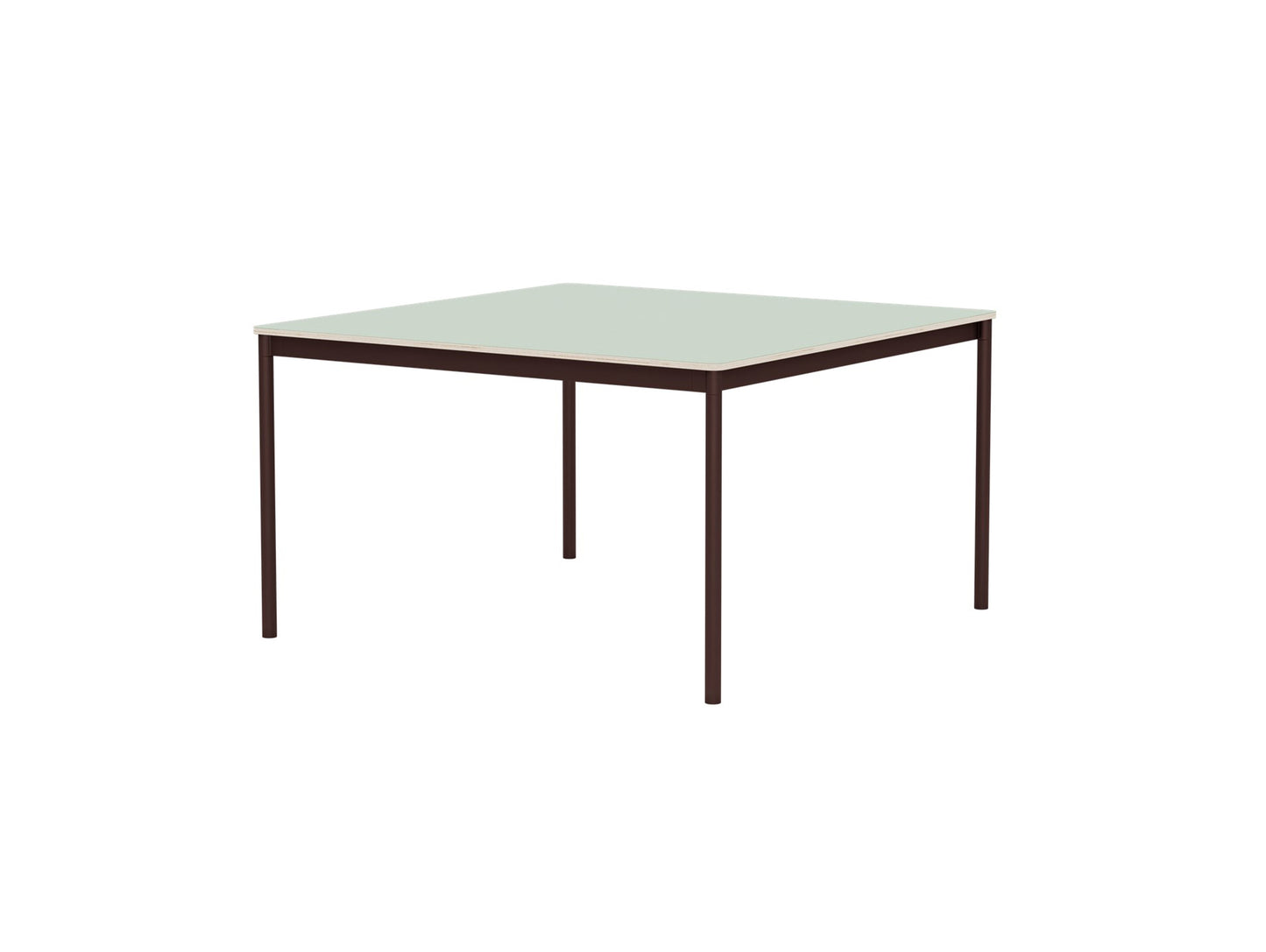 Base Table by Muuto - 128x128 / Light Green Laminate / Plywood Top with Brown Red Legs