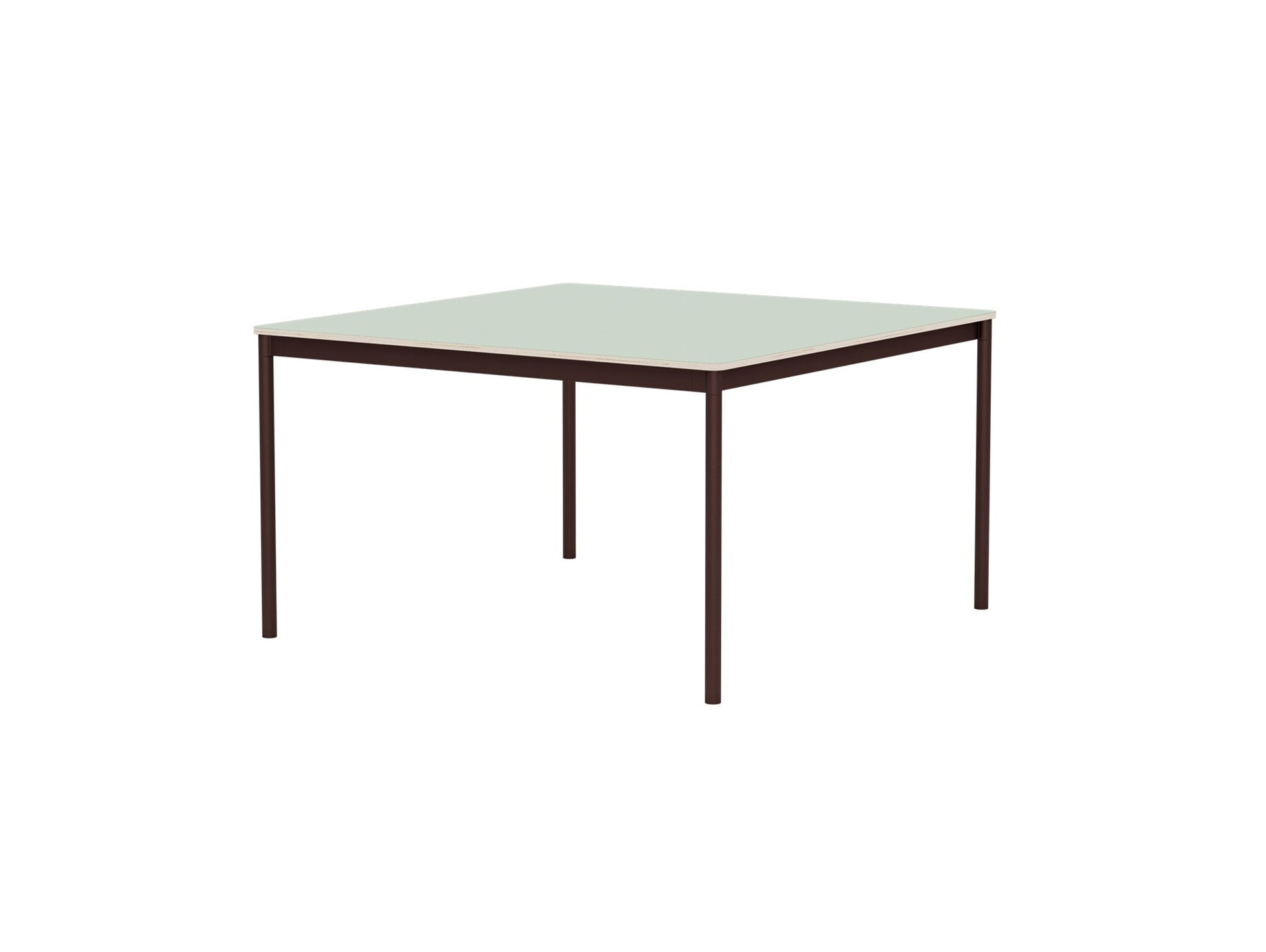 Base Table by Muuto - 128x128 / Light Green Laminate / Plywood Top with Brown Red Legs