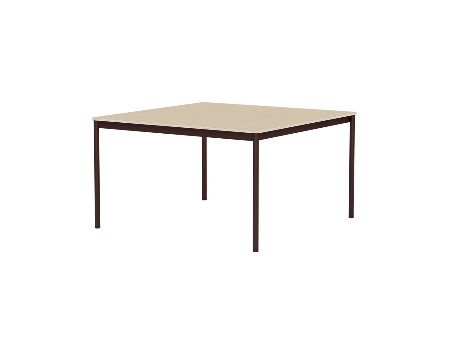 Base Table by Muuto - 128X128 / Oak Veneer / Plywood Top with Brown Red Legs