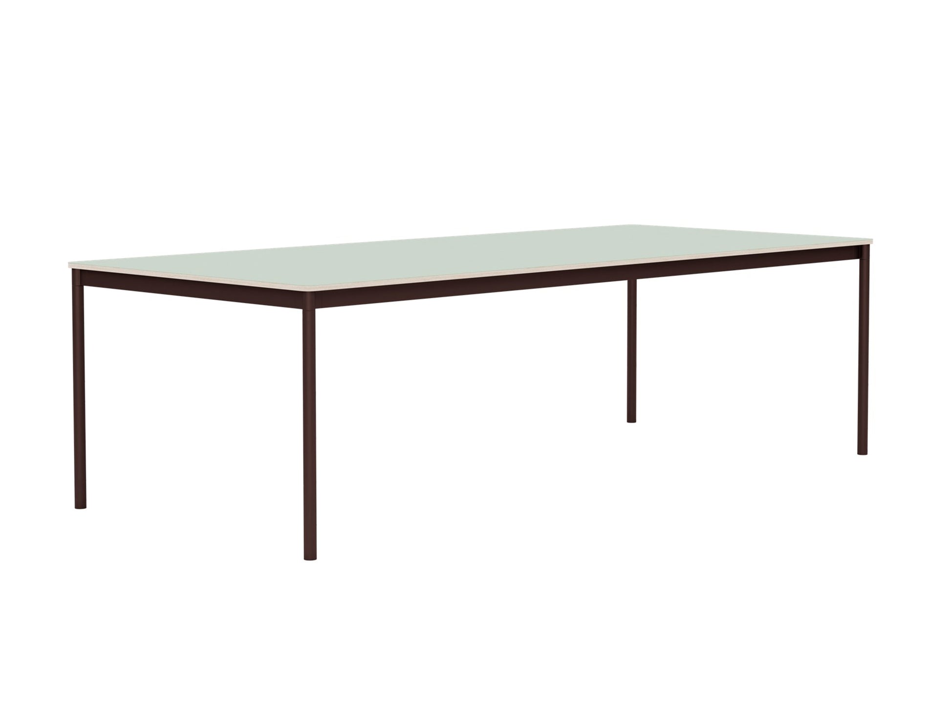 Base Table by Muuto - 250x110 / Light Green Laminate / Plywood Top with Brown Red Legs