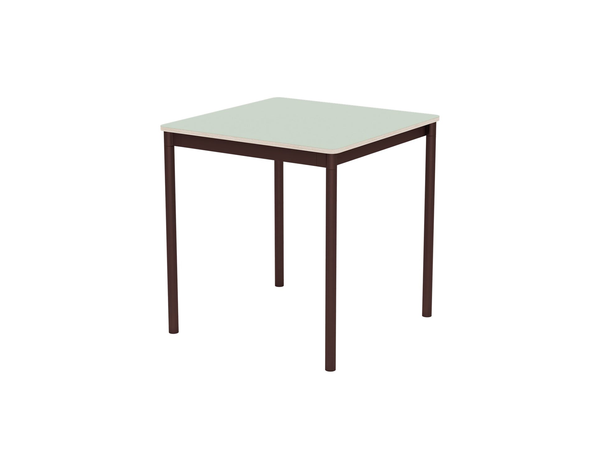 Base Table by Muuto - 70x70 / Light Green Laminate / Plywood Top with Brown Red Legs