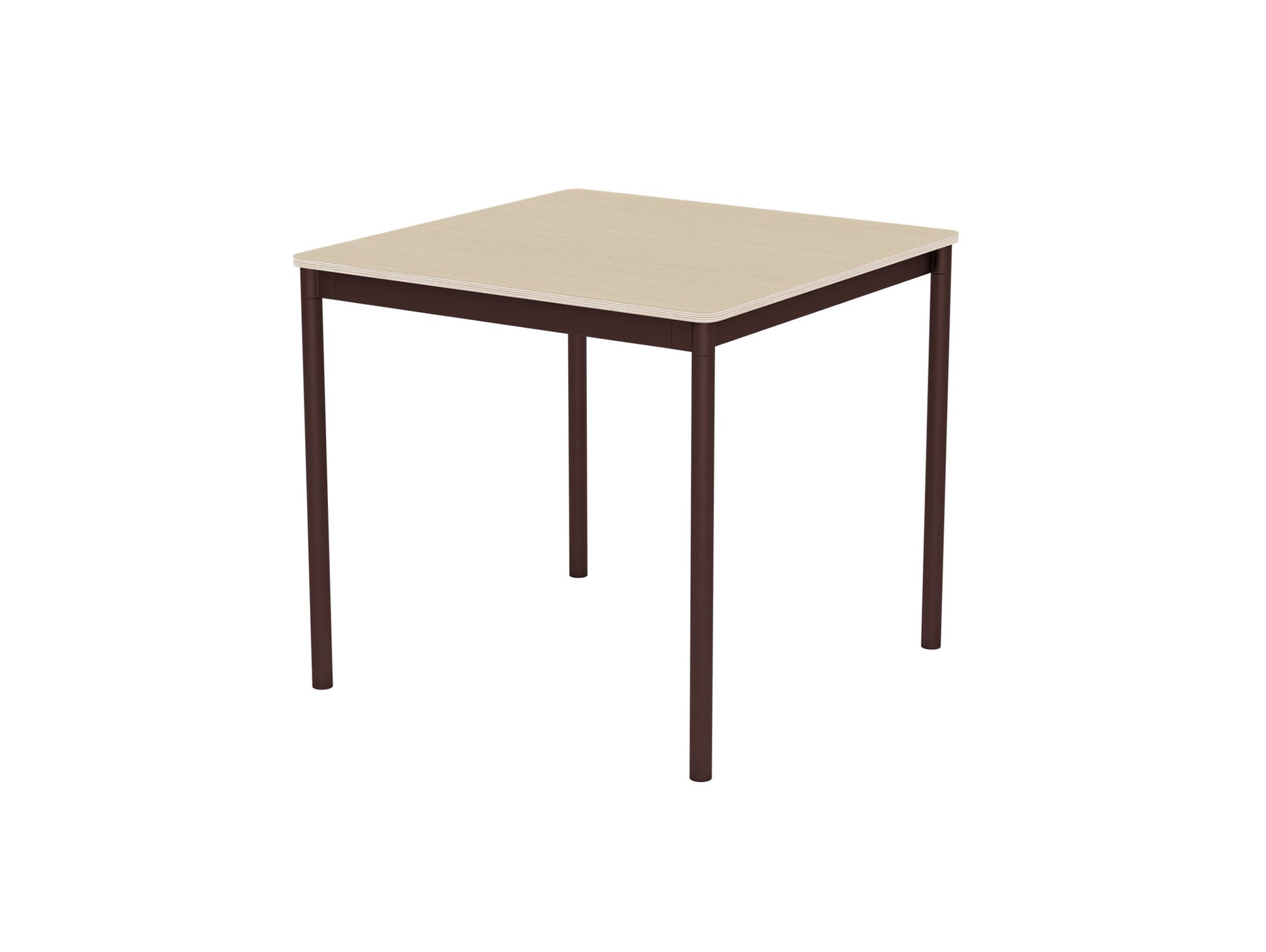 Base Table by Muuto - 80X80 / Oak Veneer / Plywood Top with Brown Red Legs