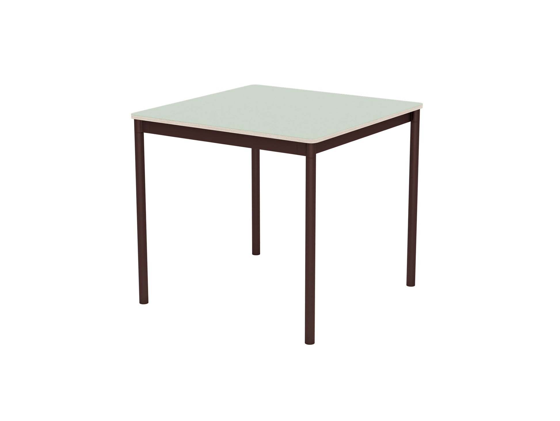 Base Table by Muuto - 80x80 / Light Green Laminate / Plywood Top with Brown Red Legs
