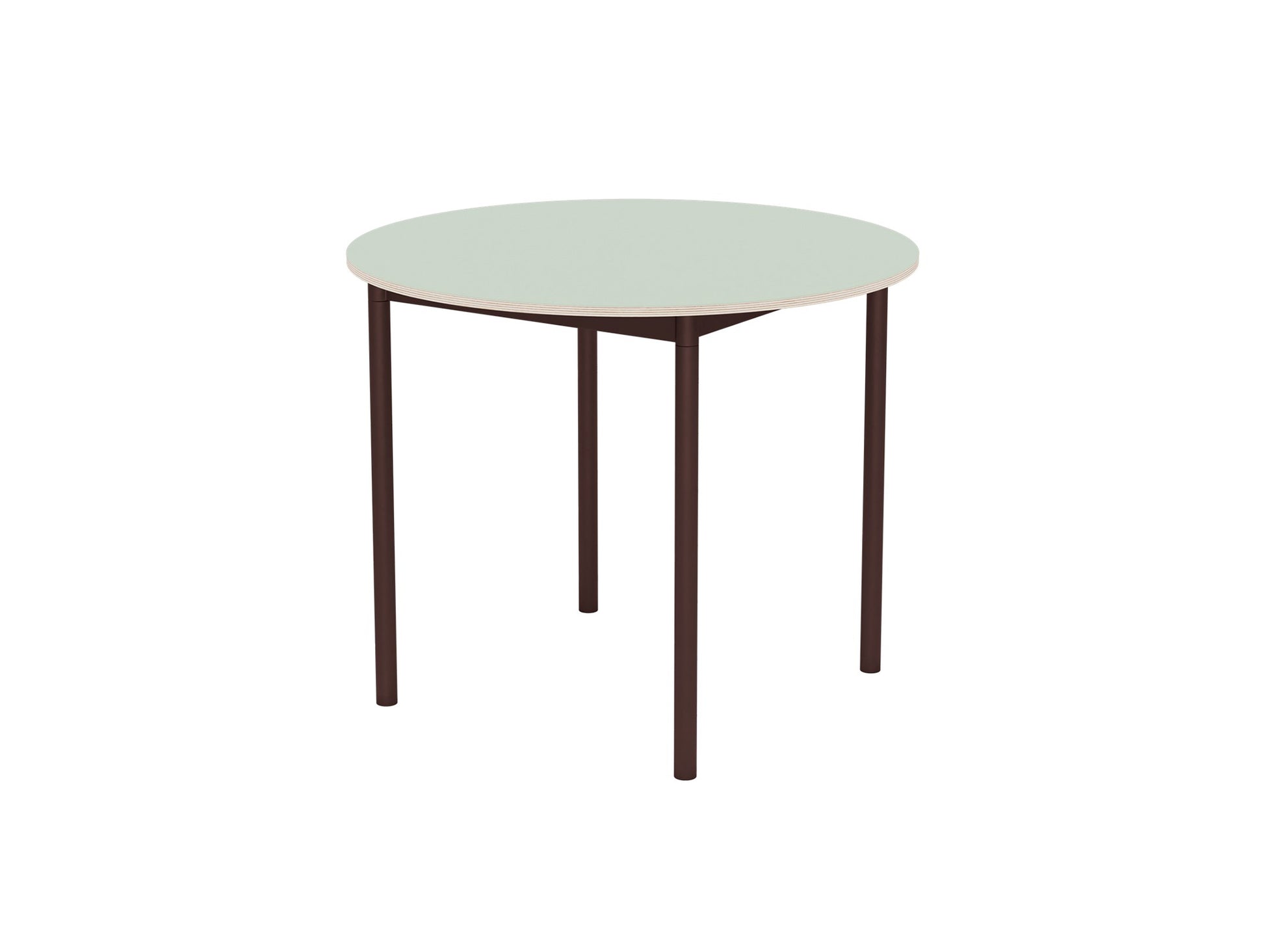 Base Table by Muuto - D90 / Light Green Laminate / Plywood Top with Brown Red Legs