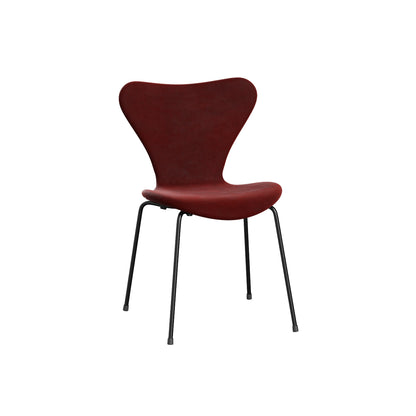 Series 7™ 3107 Dining Chair (Fully Upholstered) by Fritz Hansen - Black Steel / Autumn Red