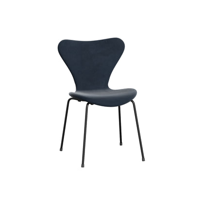 Series 7™ 3107 Dining Chair (Fully Upholstered) by Fritz Hansen - Black Steel / Belfast Grey Blue