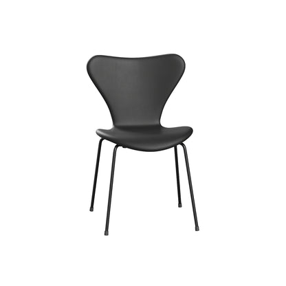 Series 7™ 3107 Dining Chair (Fully Upholstered) by Fritz Hansen - Black Steel / Essential Black Leather