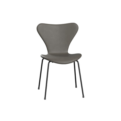 Series 7™ 3107 Dining Chair (Fully Upholstered) by Fritz Hansen - Black Steel / Essential Lava Leather
