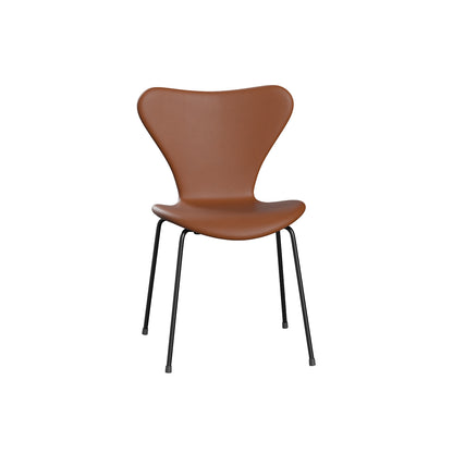 Series 7™ 3107 Dining Chair (Fully Upholstered) by Fritz Hansen - Black Steel / Essential Walnut Leather