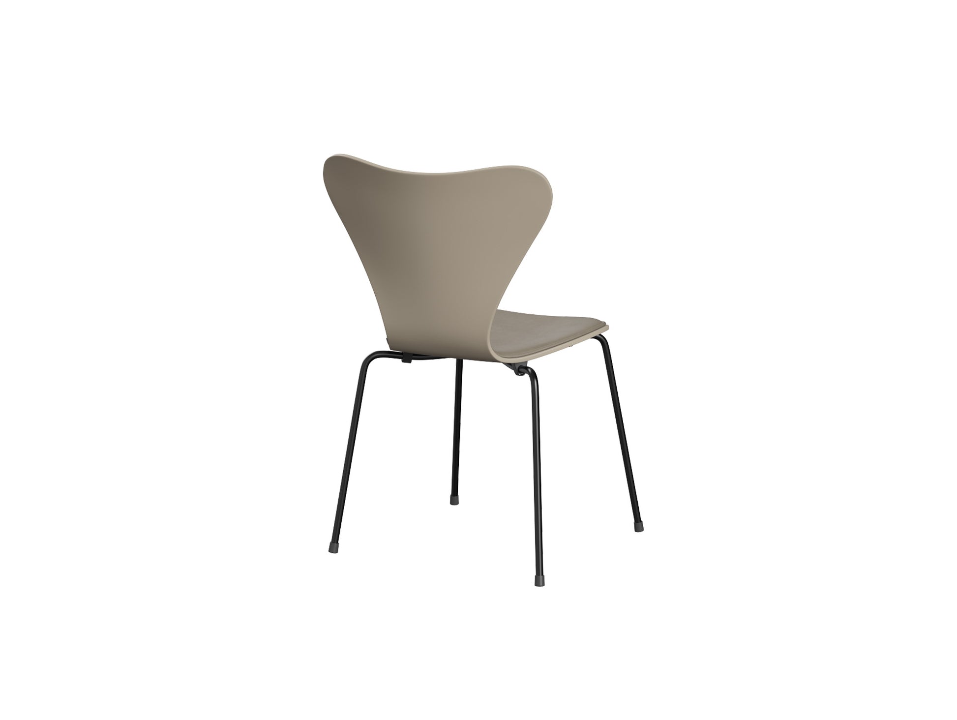 Series 7™ 3107 Dining Chair (Front Upholstered) by Fritz Hansen - Black Steel / Front: Essential Light Grey Leather / Back: Light Beige Lacquered Veneer