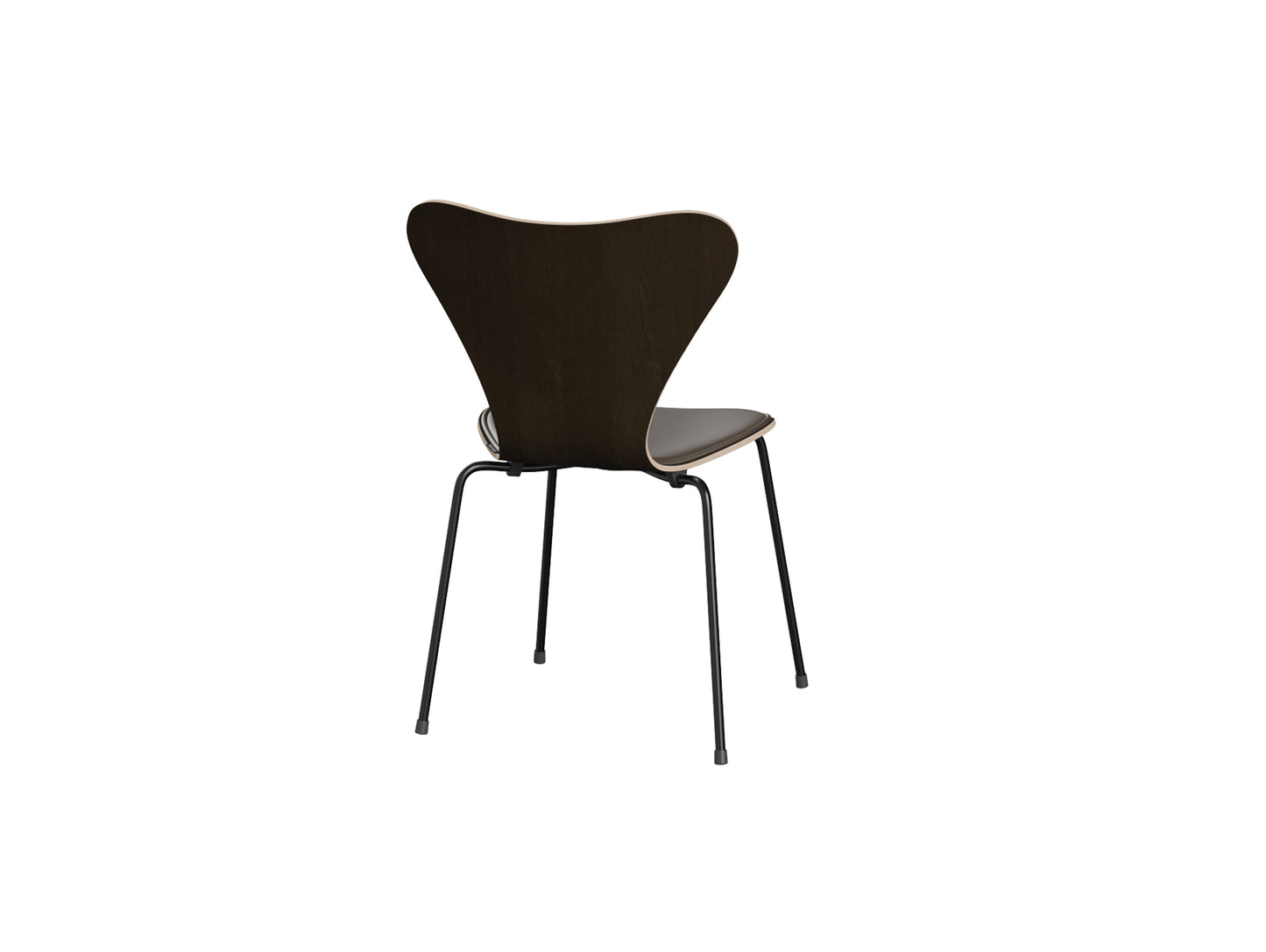 Series 7™ 3107 Dining Chair (Front Upholstered) by Fritz Hansen - Black Steel / Front: Essential Stone Leather / Back: Clear Lacquered Dark Stained Oak Veneer