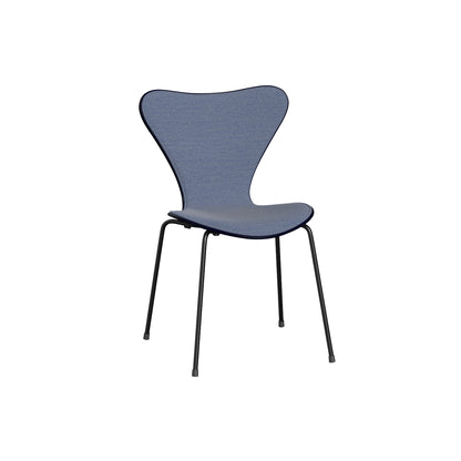 Series 7™ 3107 Dining Chair (Front Upholstered) by Fritz Hansen - Black Steel / Front: Steelcut Trio 3 716 / Back: Midnight Blue Lacquered Veneer