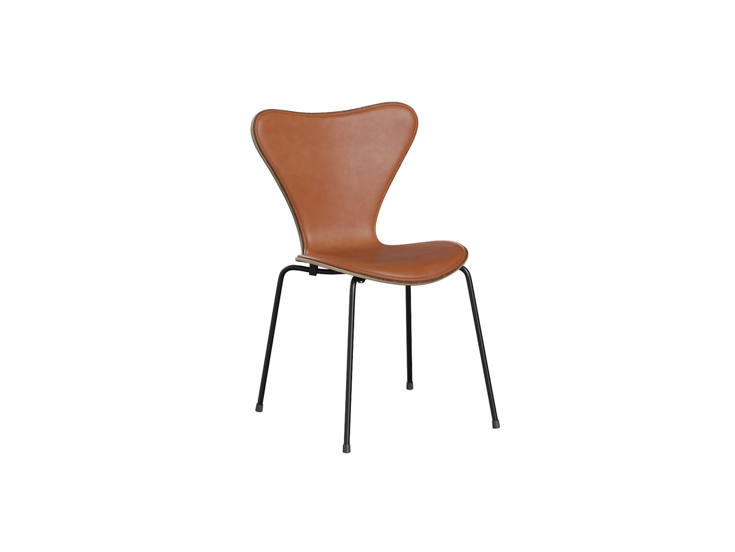 Series 7™ 3107 Dining Chair (Front Upholstered) by Fritz Hansen - Black Steel / Front: Grace Walnut Leather / Back: Clear Lacquered Walnut Veneer