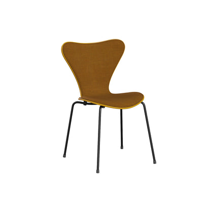 Series 7™ 3107 Dining Chair (Front Upholstered) by Fritz Hansen - Black Steel / Front: Remix 3 422 / Back: True Yellow Lacquered Veneer