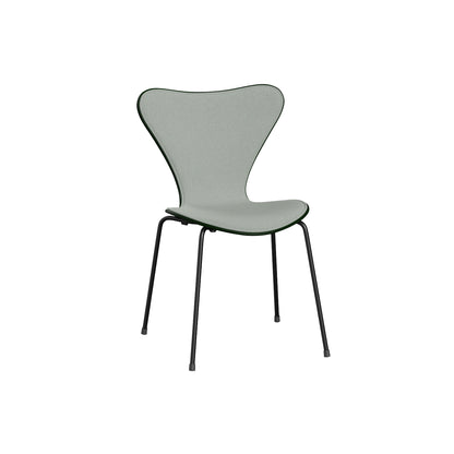 Series 7™ 3107 Dining Chair (Front Upholstered) by Fritz Hansen - Black Steel / Front: Sunniva 3 132 / Back: Evergreen Lacquered Veneer