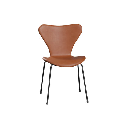 Series 7™ 3107 Dining Chair (Fully Upholstered) by Fritz Hansen - Black Steel / Grace Walnut Leather