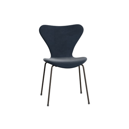 Series 7™ 3107 Dining Chair (Fully Upholstered) by Fritz Hansen - Brown Bronze Steel / Belfase Grey Blue