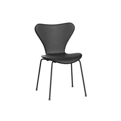 Series 7™ 3107 Dining Chair (Fully Upholstered) by Fritz Hansen - Brown Bronze Steel / Essential Black Leather