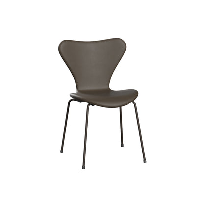 Series 7™ 3107 Dining Chair (Fully Upholstered) by Fritz Hansen - Brown Bronze Steel / Essential Stone Leather