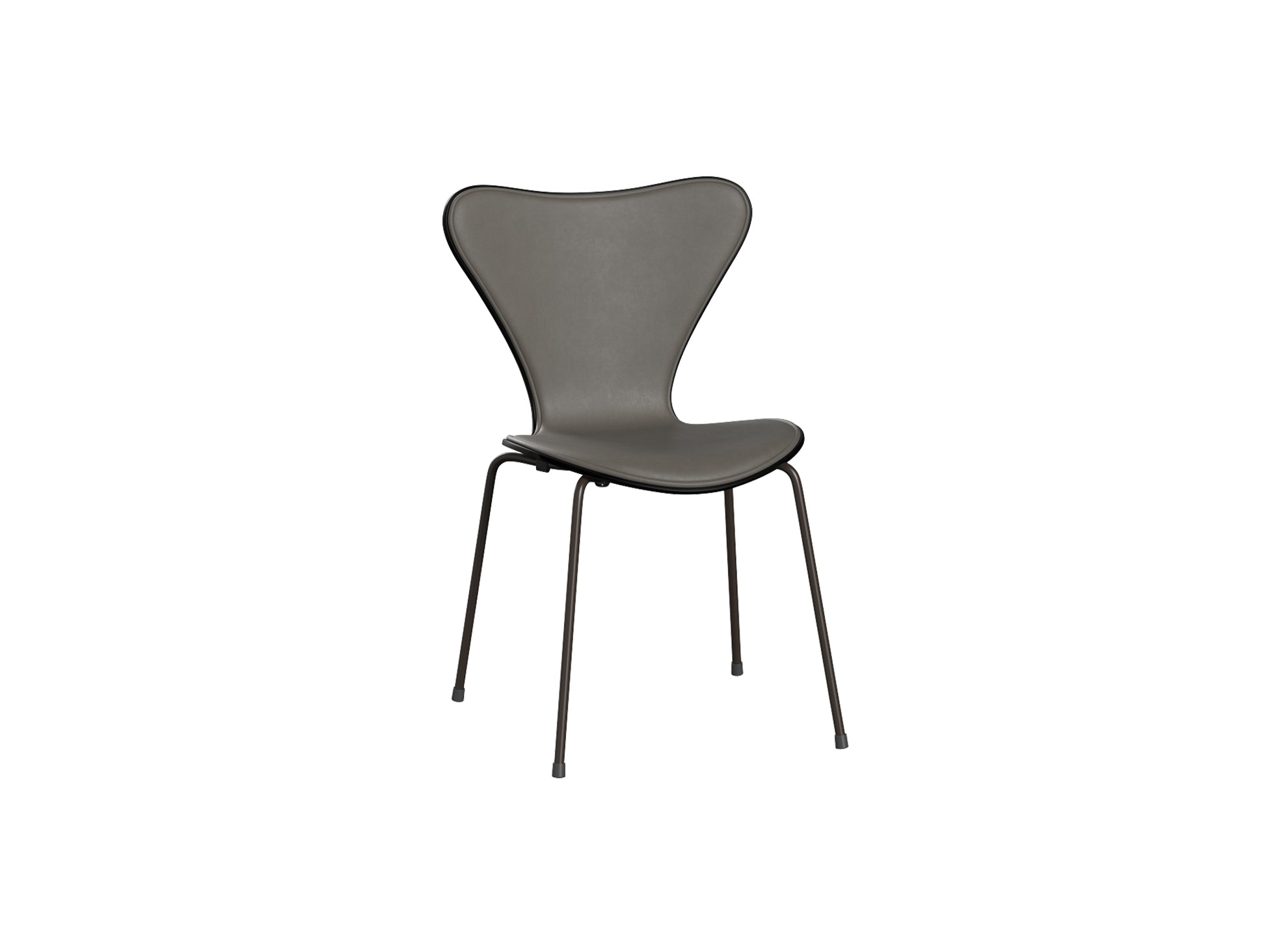 Series 7™ 3107 Dining Chair (Front Upholstered) by Fritz Hansen - Brown Bronze Steel / Front: Essential Lava Leather / Back: Black Lacquered Veneer