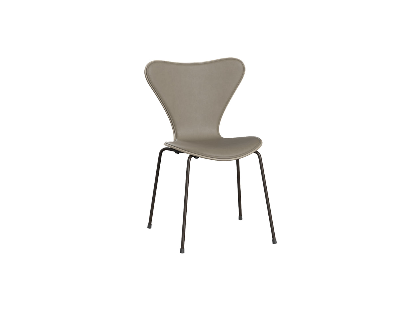 Series 7™ 3107 Dining Chair (Front Upholstered) by Fritz Hansen - Brown Bronze Steel / Front: Essential Light Grey Leather / Back: Light Beige Lacquered Veneer