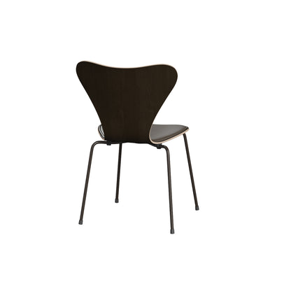 Series 7™ 3107 Dining Chair (Front Upholstered) by Fritz Hansen - Brown Bronze Steel / Front: Essential Stone Leather / Back: Clear Lacquered Dark Stained Oak Veneer