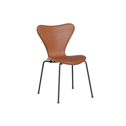 Series 7™ 3107 Dining Chair (Front Upholstered) by Fritz Hansen - Brown Bronze Steel / Front: Grace Walnut Leather / Back: Clear Lacquered Walnut Veneer
