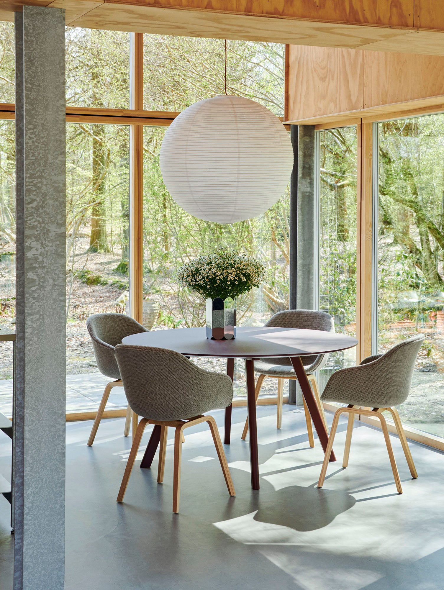 Copenhague Round Dining Table CPH25 by HAY - Burgundy Linoleum Tabletop / Bordeaux Lacquered Oak