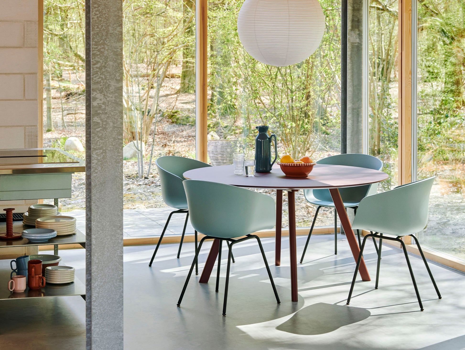 Copenhague Round Dining Table CPH25 by HAY - Burgundy Linoleum Tabletop / Bordeaux Lacquered Oak