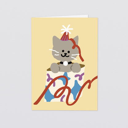 'Cat In A Present' Greetings Card by Wrap